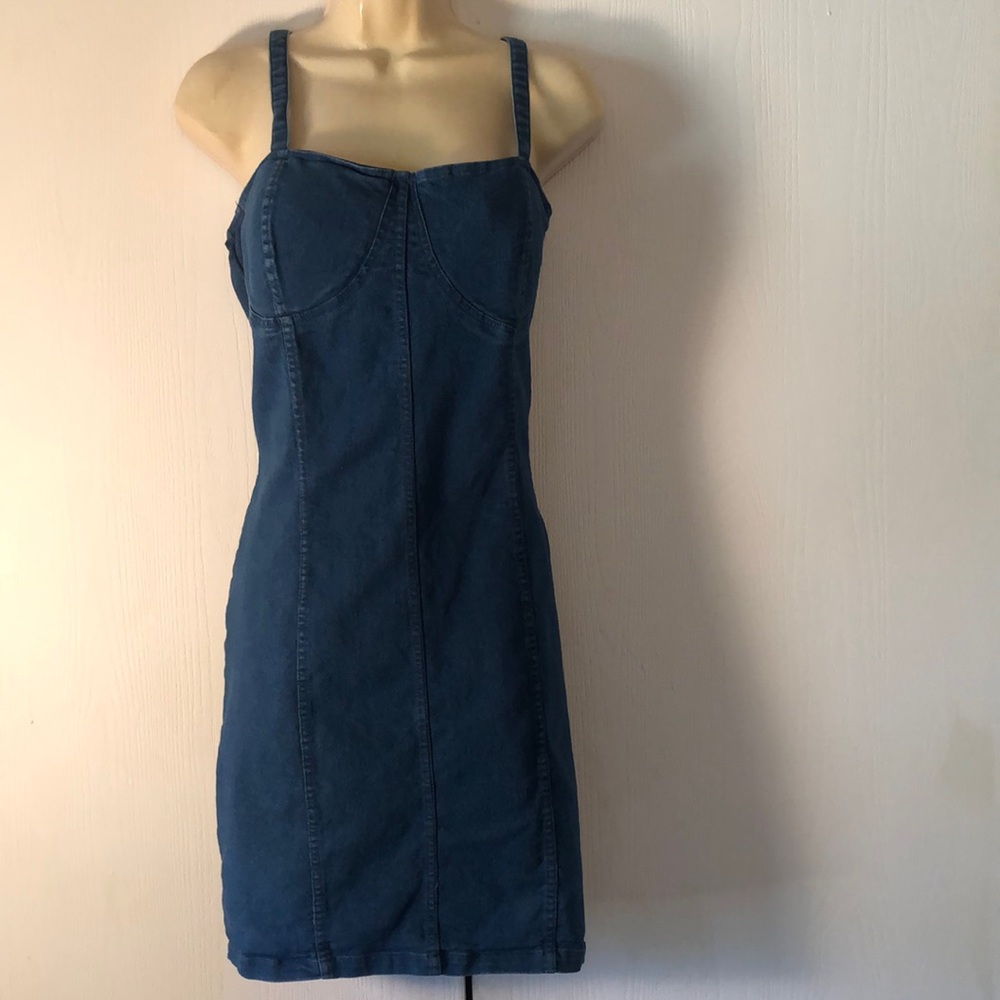 Women’s Y2k VTG fall spaghetti strap stretchy chambray denim dress